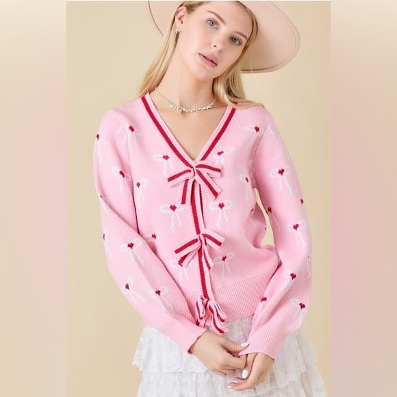 Ribbon Bow Print Striped Cardigan - Main Strip - Picture 7 of 7